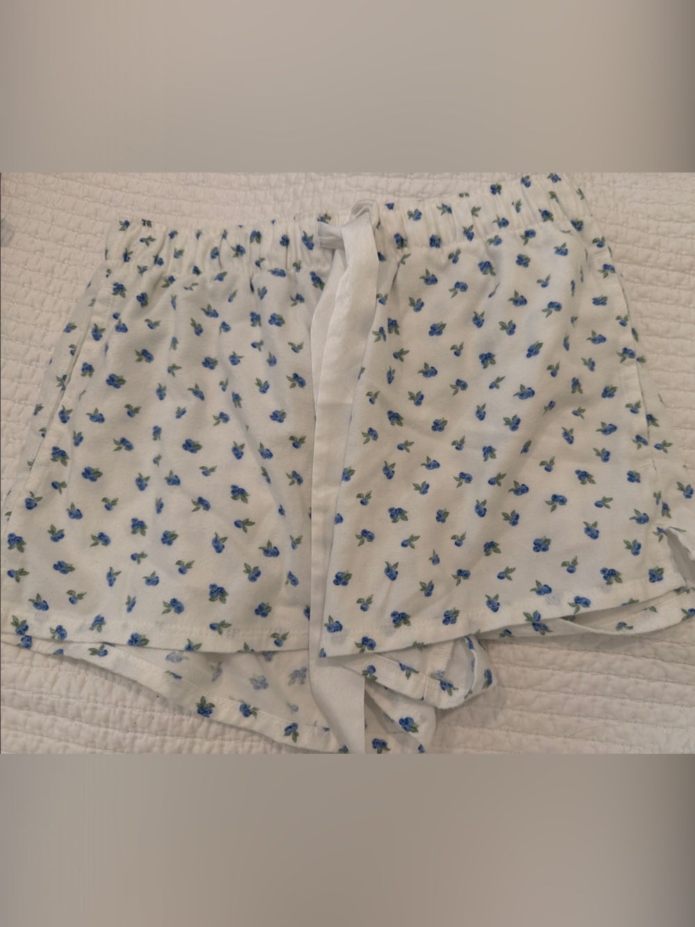 Hollister White Sleep Shorts with Blue Floral Print